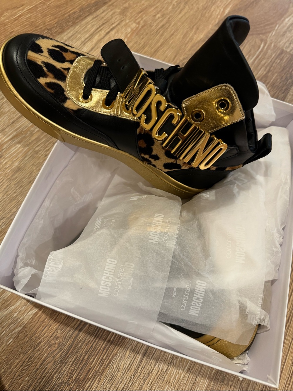 Moschino Black, Gold & Leopard High-Top Sneaker